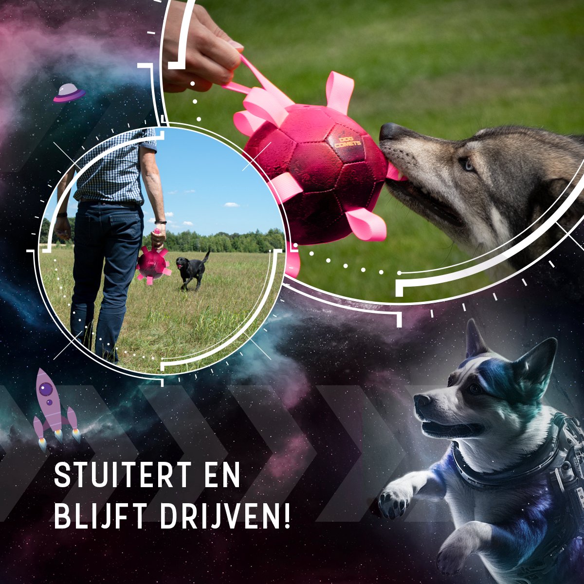 De derde product foto voor Dog Comets Hypernova bal met nylon lussen