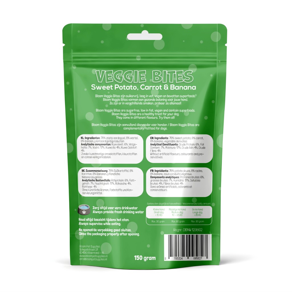 De tweede product foto voor Bloom Veggie Bites – Sweet Potato, Carrot, Banana