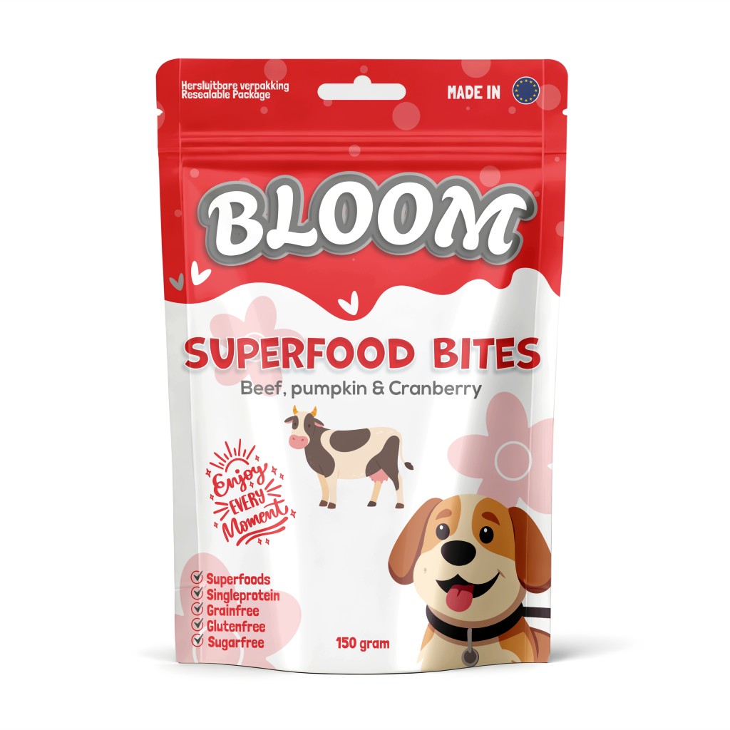 De product foto voor Bloom Superfood Bites – Beef, Pumpkin, Cranberry