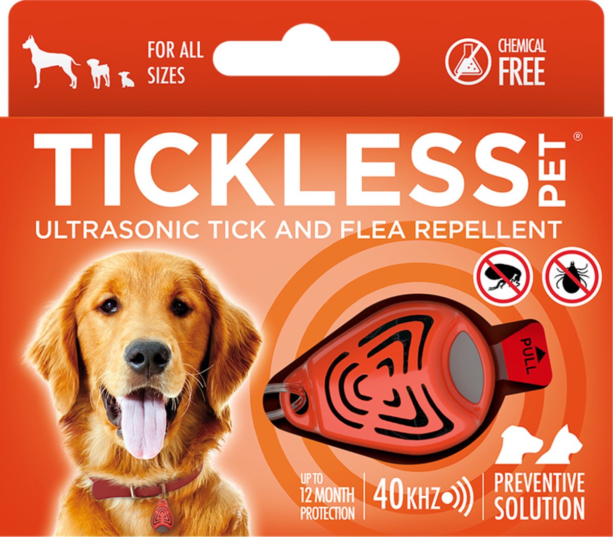 De product foto voor Tickless Teek en Vlo Afweer Voor Hond En Kat Fluoriserend Oranje