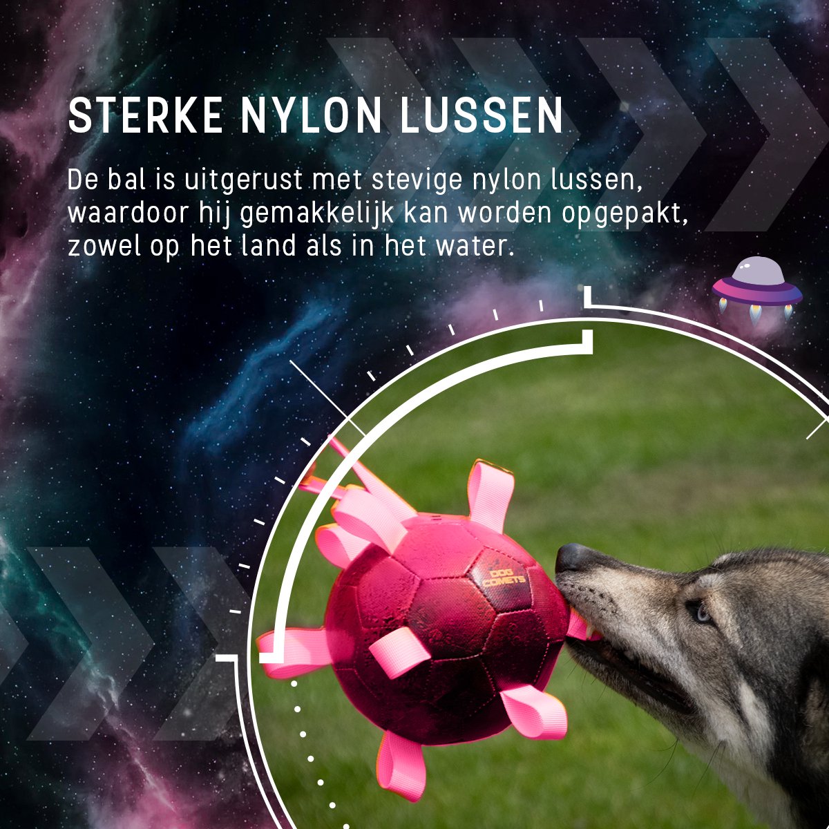 De vierde product foto voor Dog Comets Hypernova bal met nylon lussen